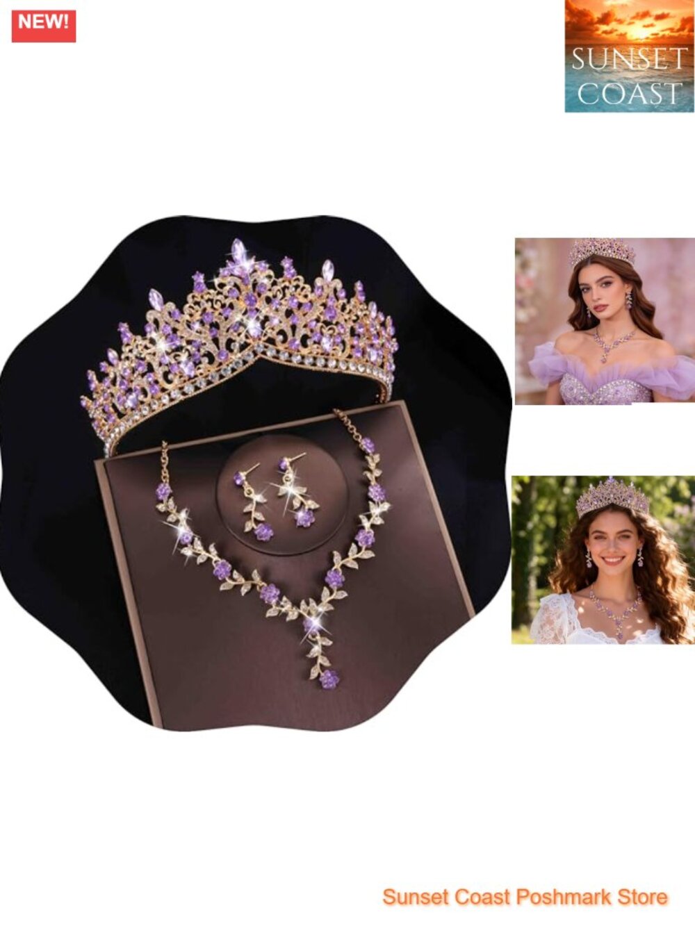 Crystal Tiaras Earrings Necklace Set Bridal Wedding Pageant Prom Costume Jewelry